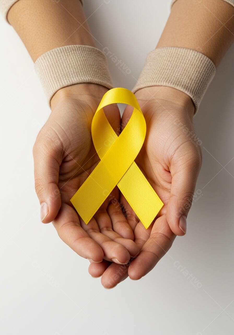 Mãos segurando laço amarelo