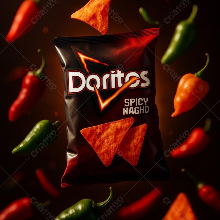 Doritos Spicy Nacho pacote com pimentas