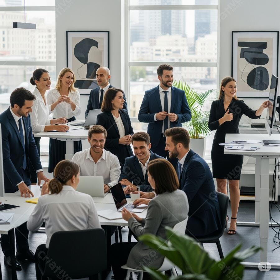 Equipe de negócios reunida em escritório moderno