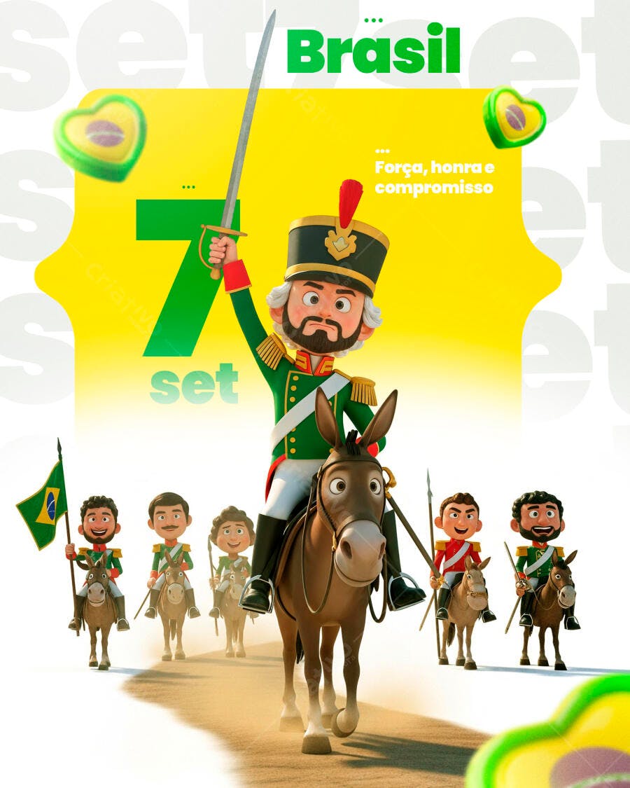 PSD 7 de Setembro: Kit de Personagens Animados para Flyer Patriótico