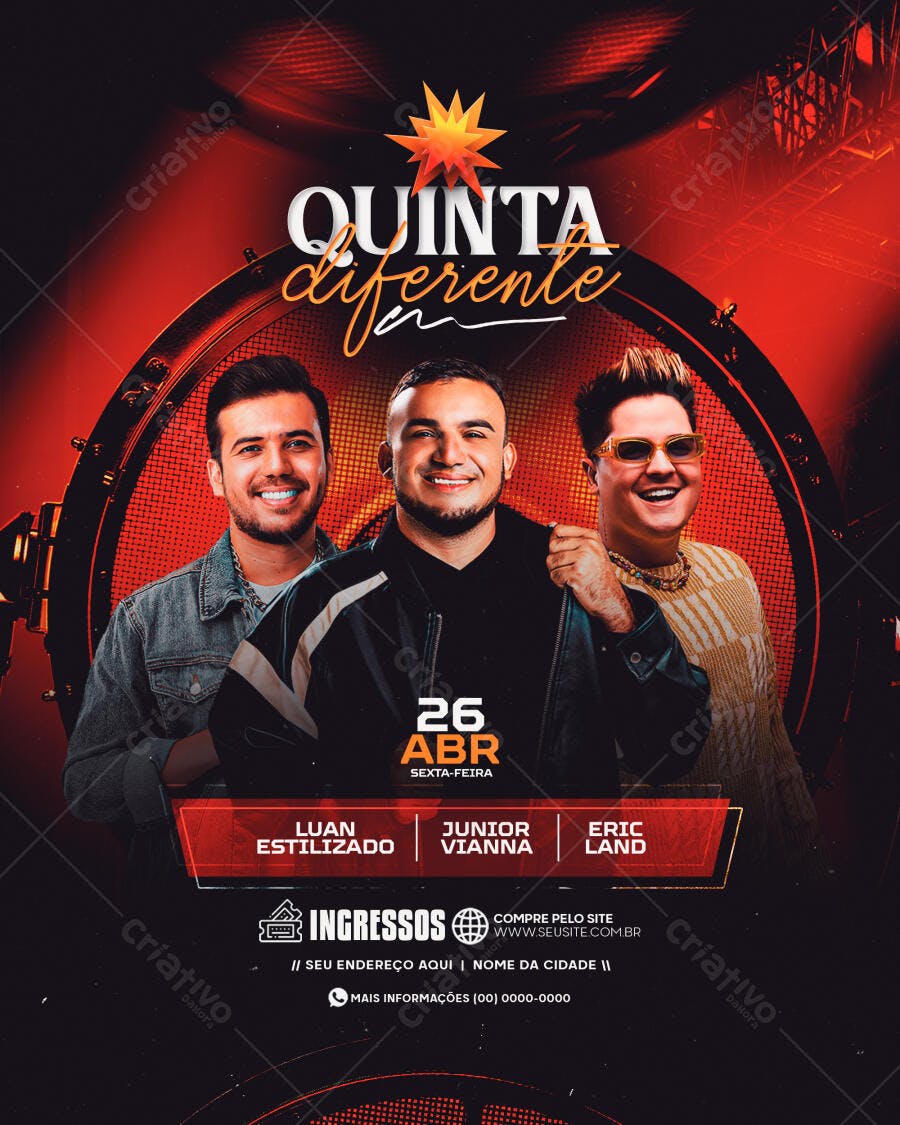 Flyer para Show Musical com Luan Estilizado, Junior Vianna e Eric Land PSD Editável