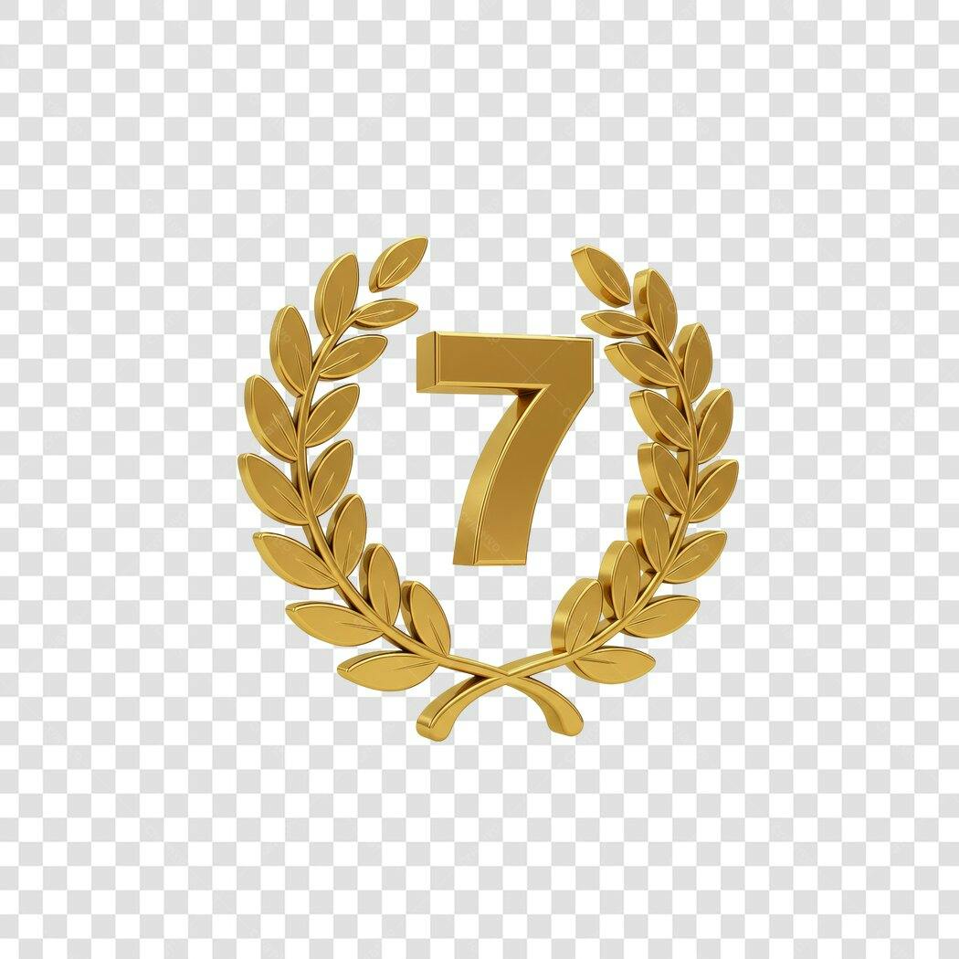 Logo 7 anos com coroa de louros PNG com fundo transparente