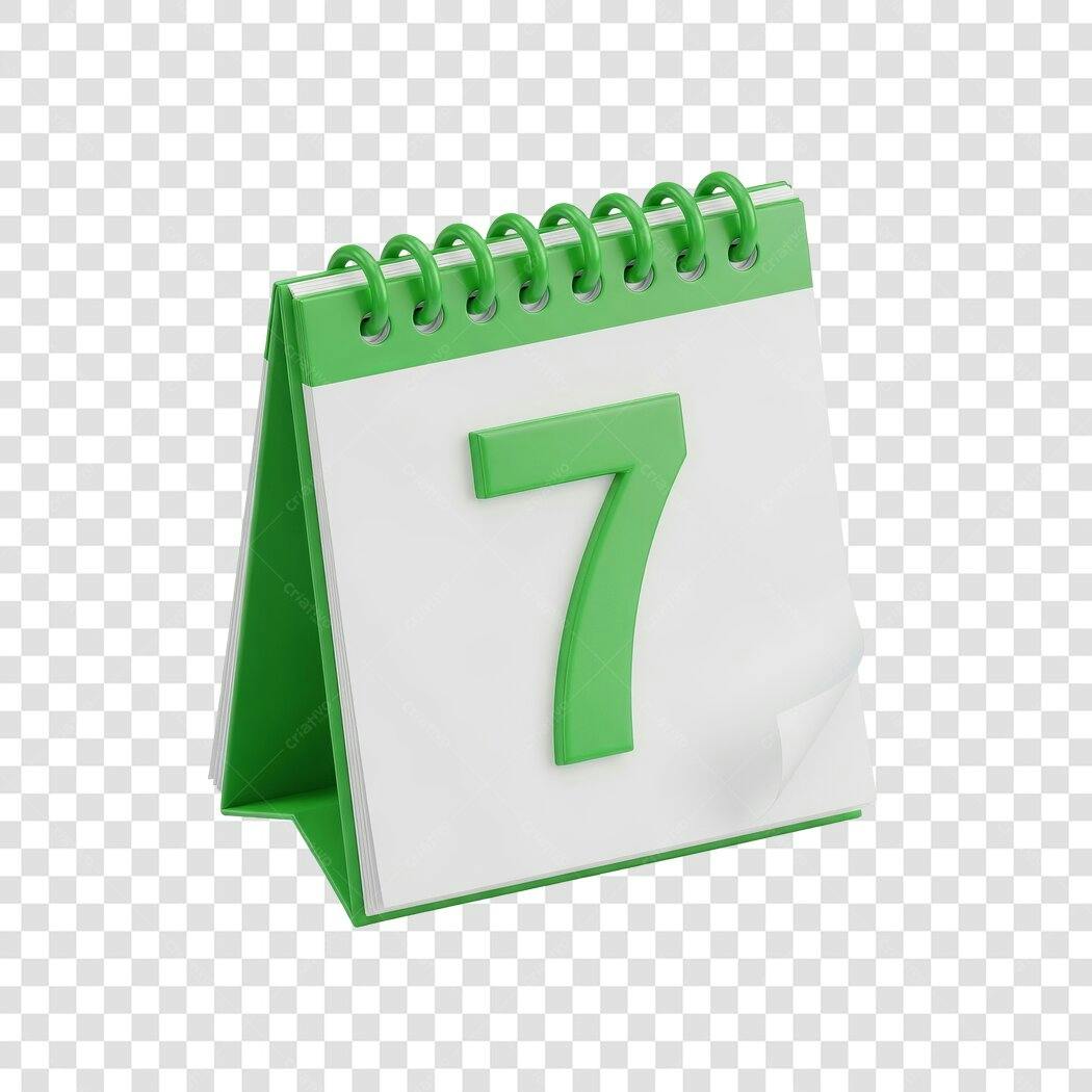 Calendário Verde Número 7 PNG com fundo transparente