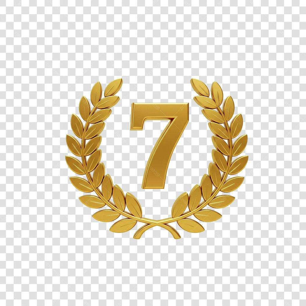 Logo 7 anos com coroa de louros PNG com fundo transparente