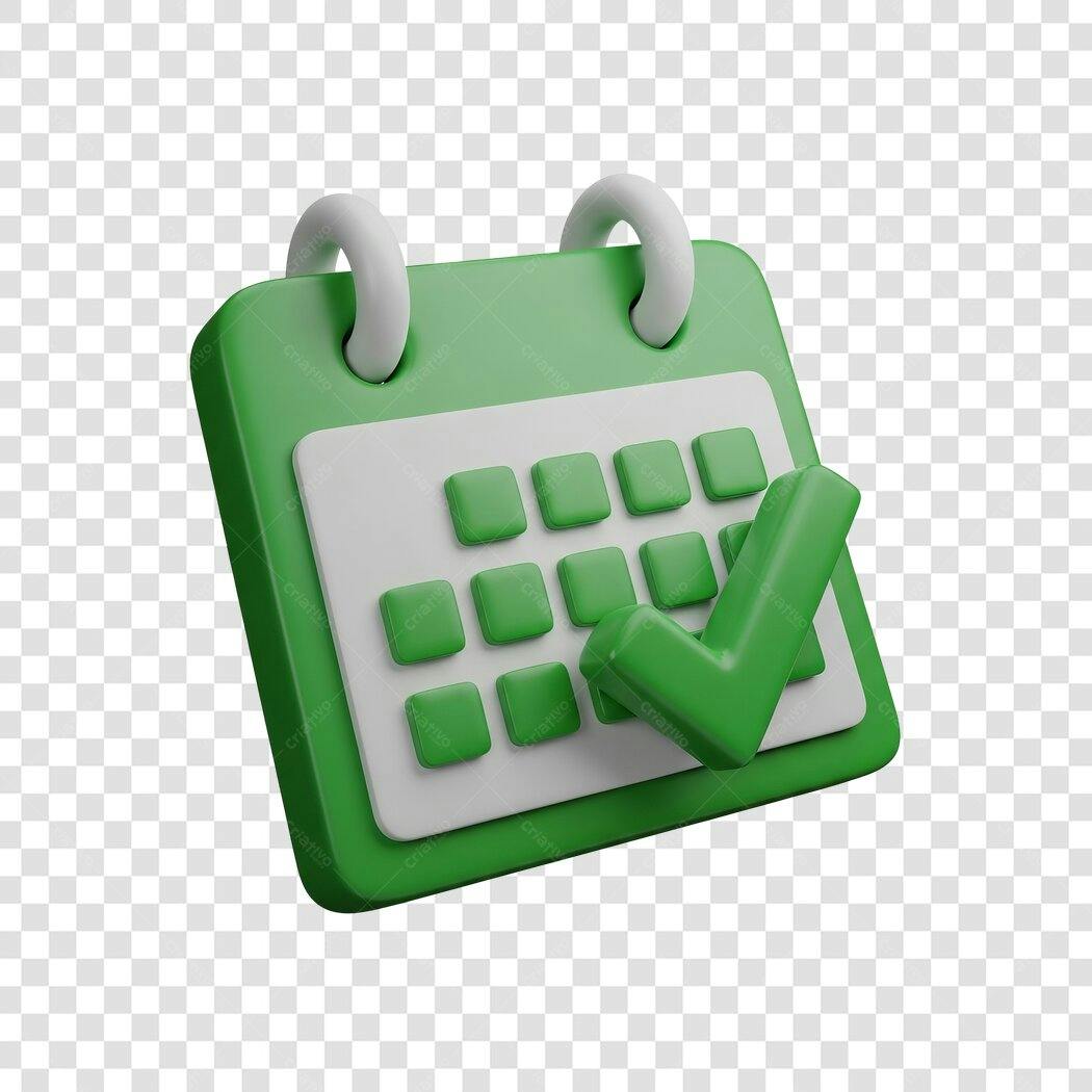 Icone Calendário Verde com Check PNG com fundo transparente