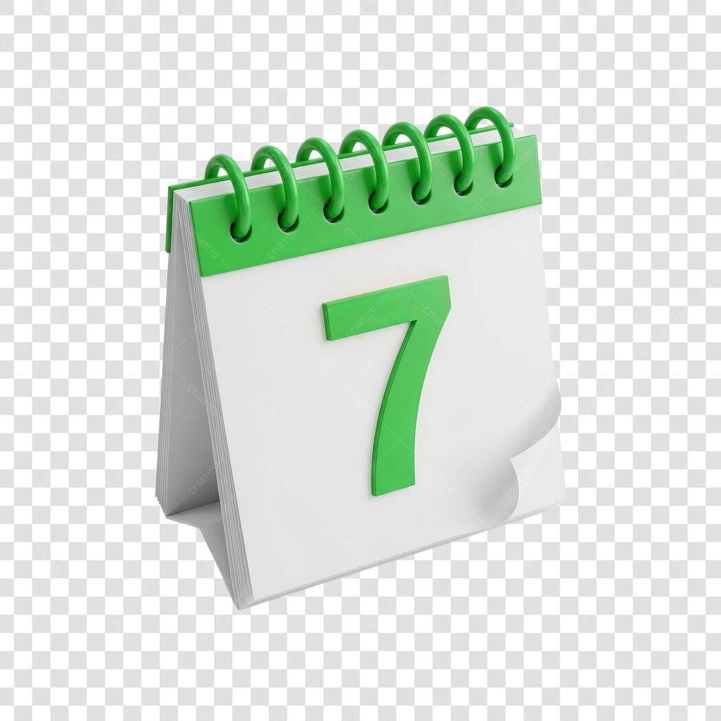 Mockup Calendário Verde Número 7 PNG com fundo transparente