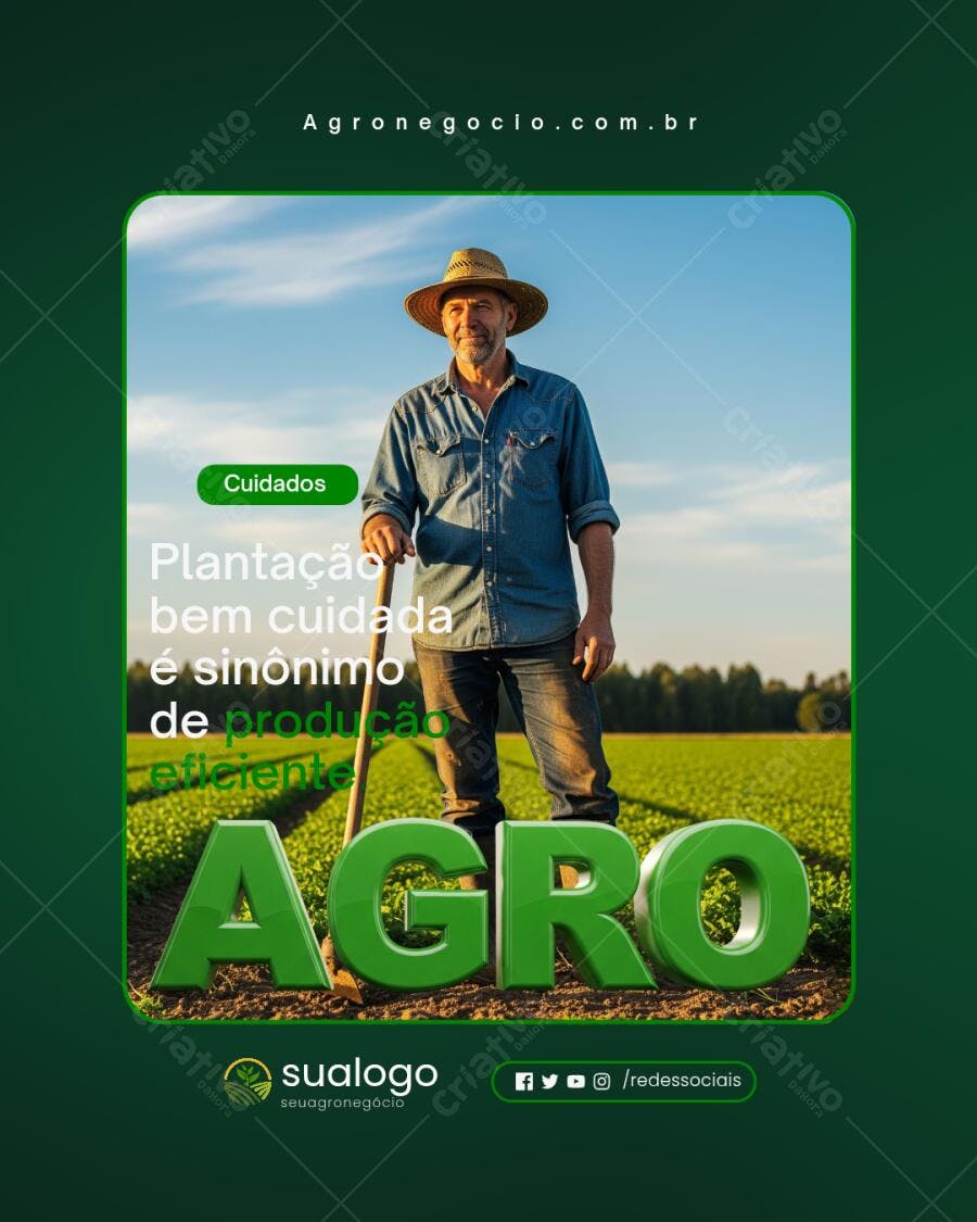 Post Instagram Agronegócio com fazendeiro Editável no Canva
