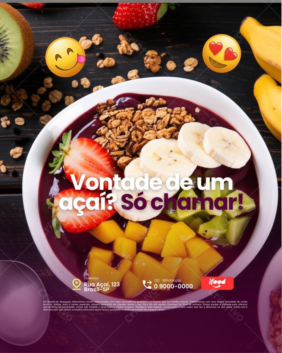 Cardápio Açaí Vermelho e Amarelo - Editável no Canva