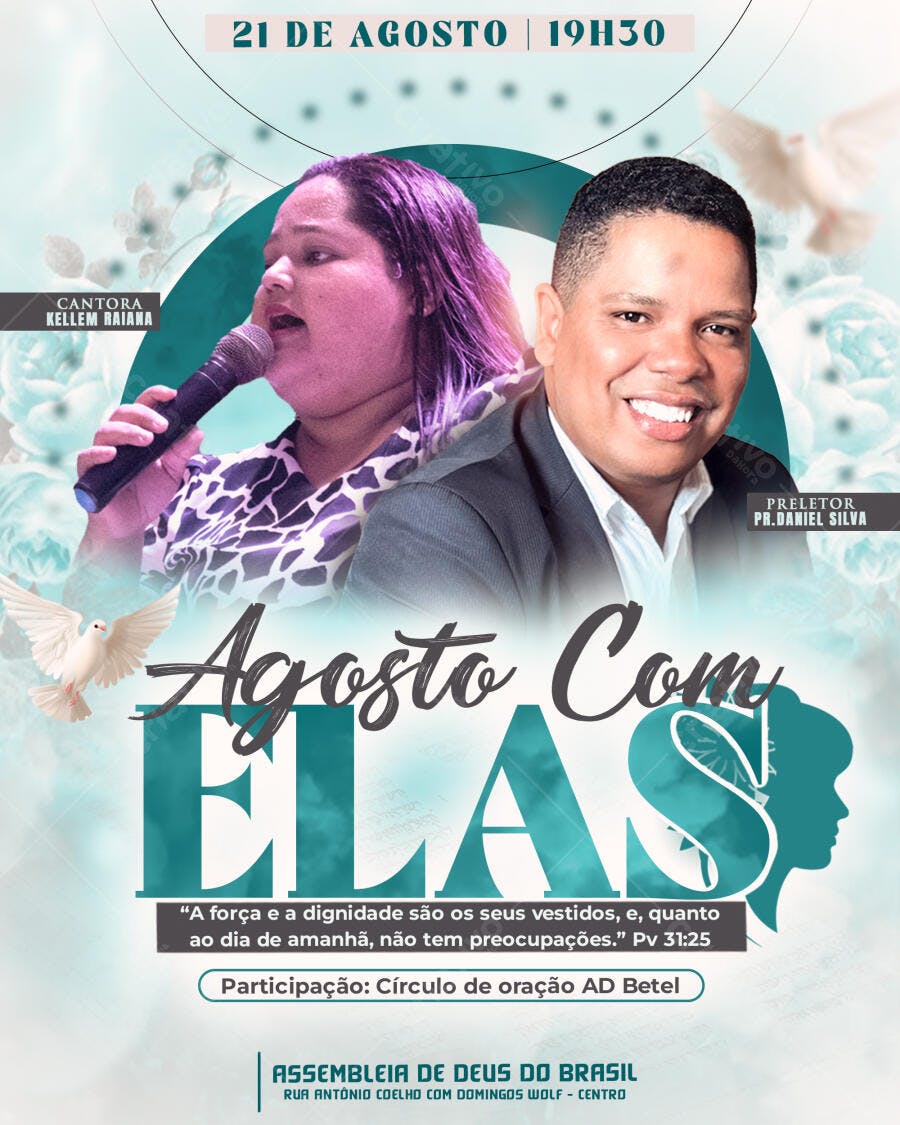 Flyer Evento Gospel Agosto com Elas PSD Editável