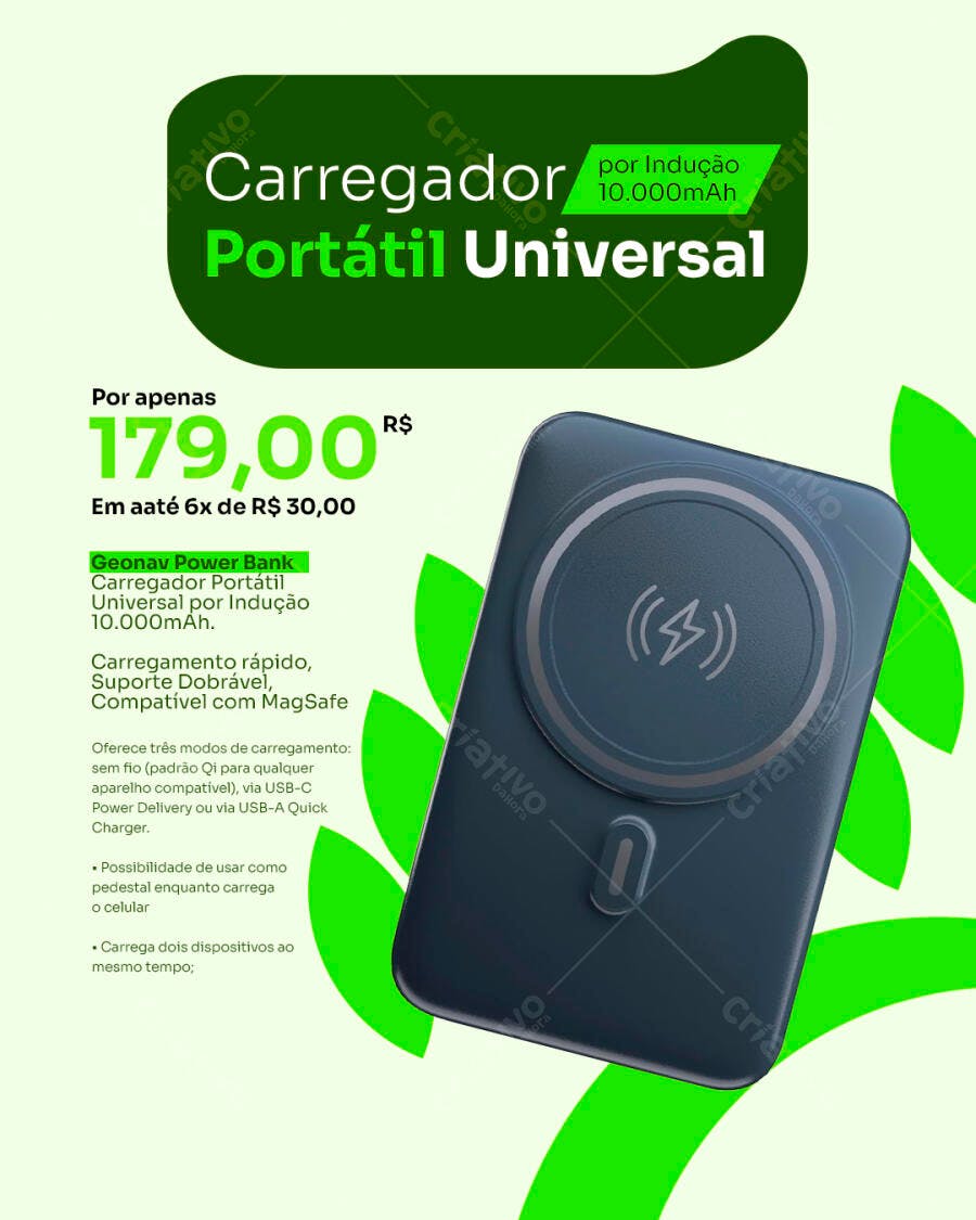 Mockup Carregador Portátil Universal PSD Editável