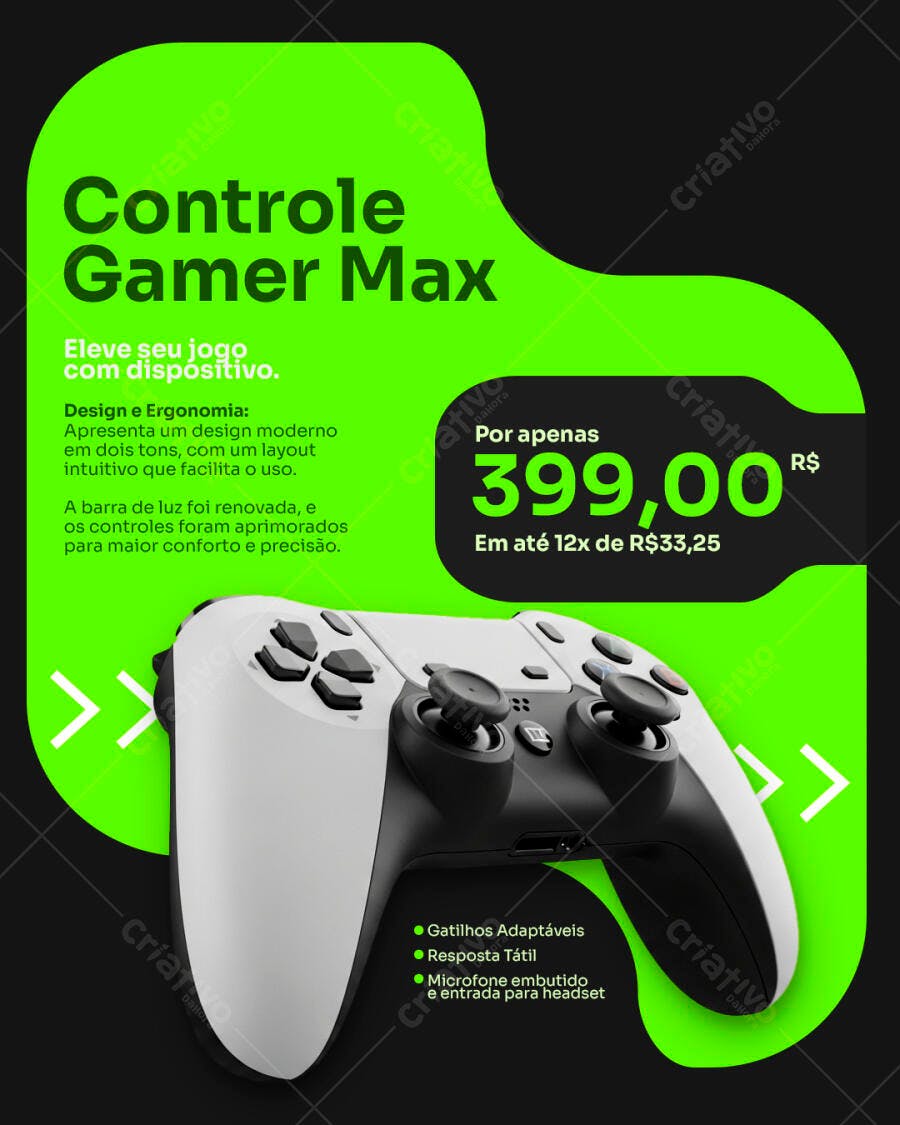 Modelo de Controle Gamer Max PSD Editável