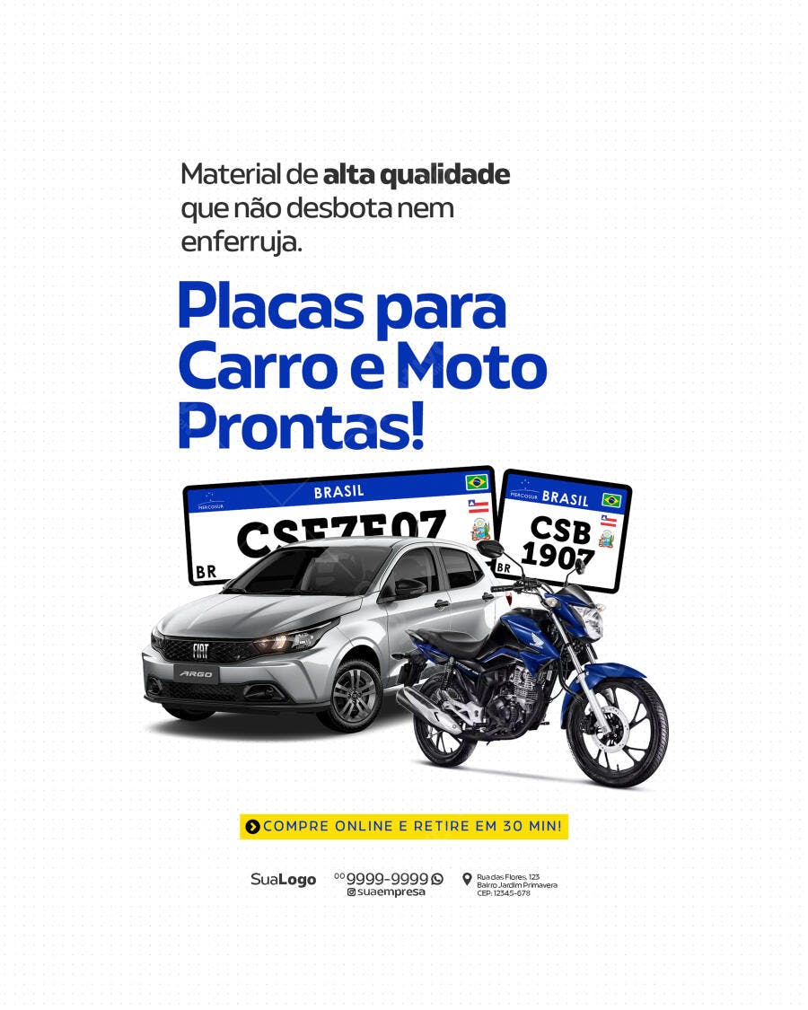 Mockup de Placas para Carro e Moto PSD Editável