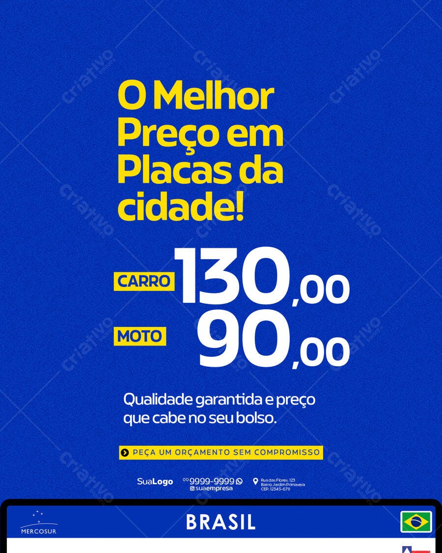 Post para Redes Sociais Preço de Placas PSD Editável