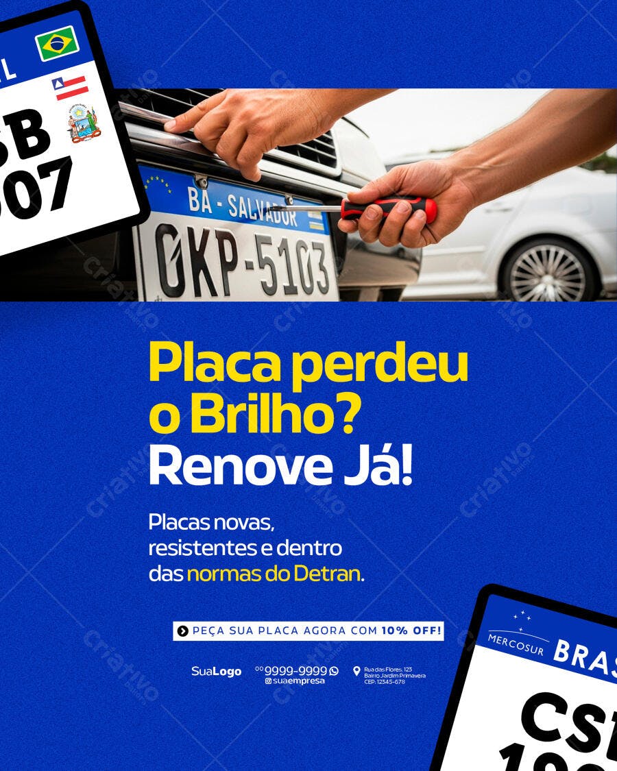 Post para Redes Sociais Placas de Carro PSD Editável