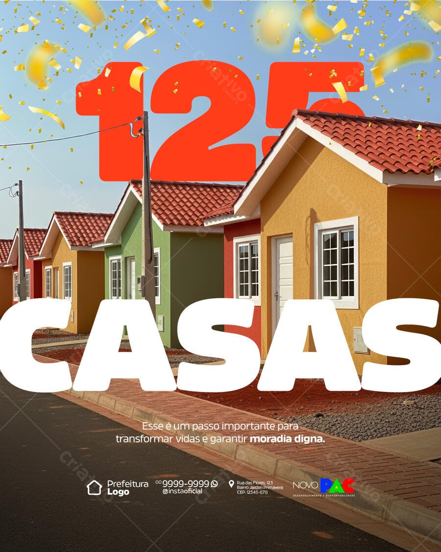 Flyer Campanha Habitacional 125 Casas PSD Editável