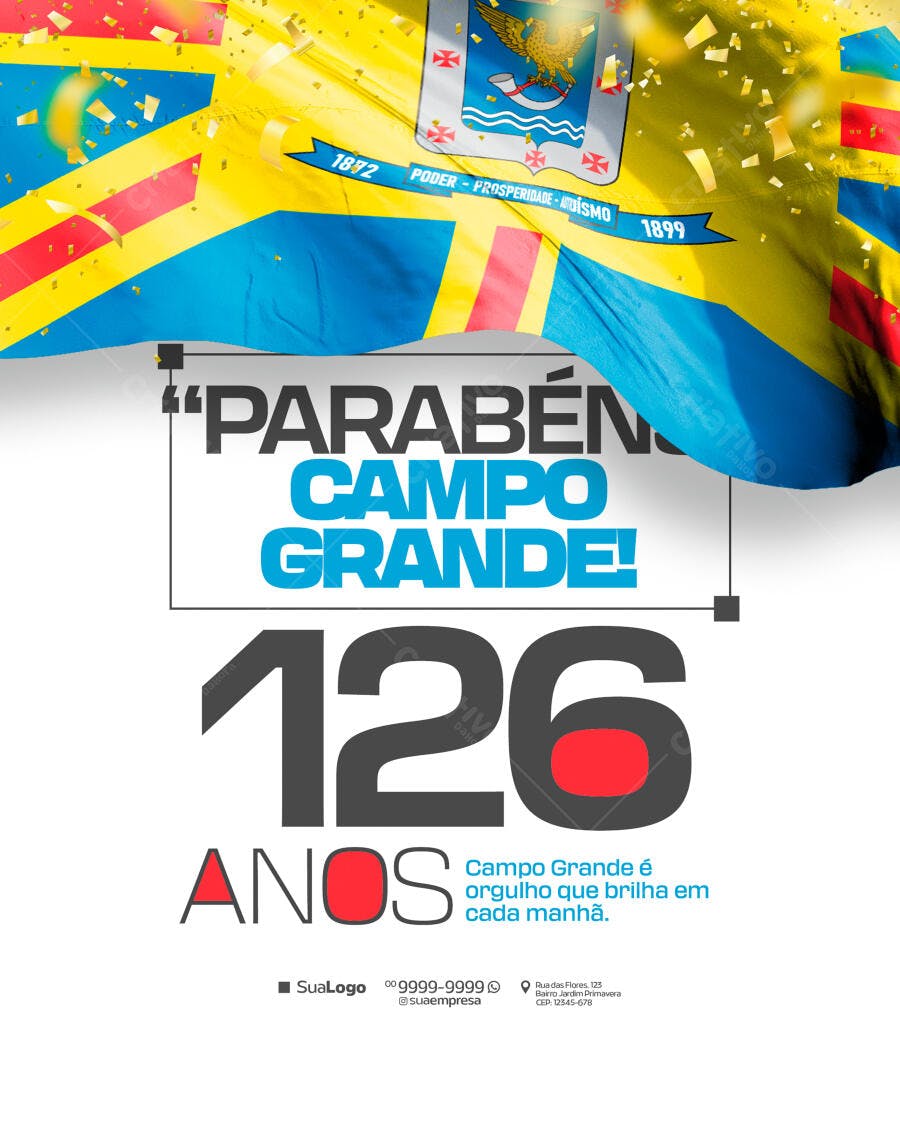 Flyer Aniversário Campo Grande 126 Anos PSD Editável