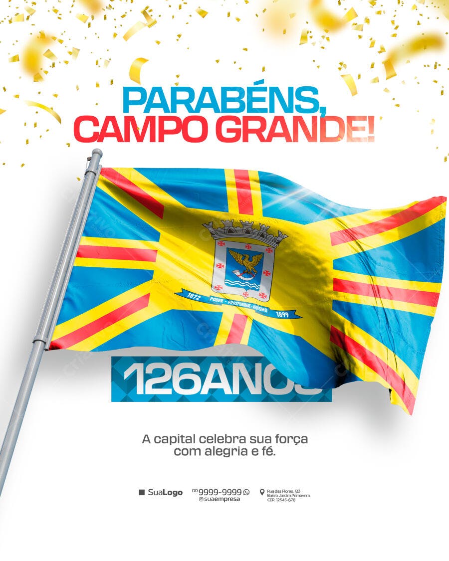 Flyer Aniversário Campo Grande 126 Anos PSD Editável