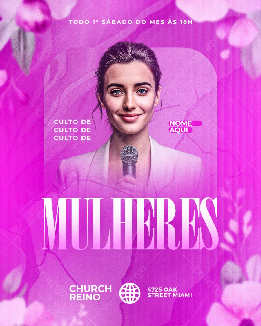 Flyer para Culto de Mulheres PSD Editável