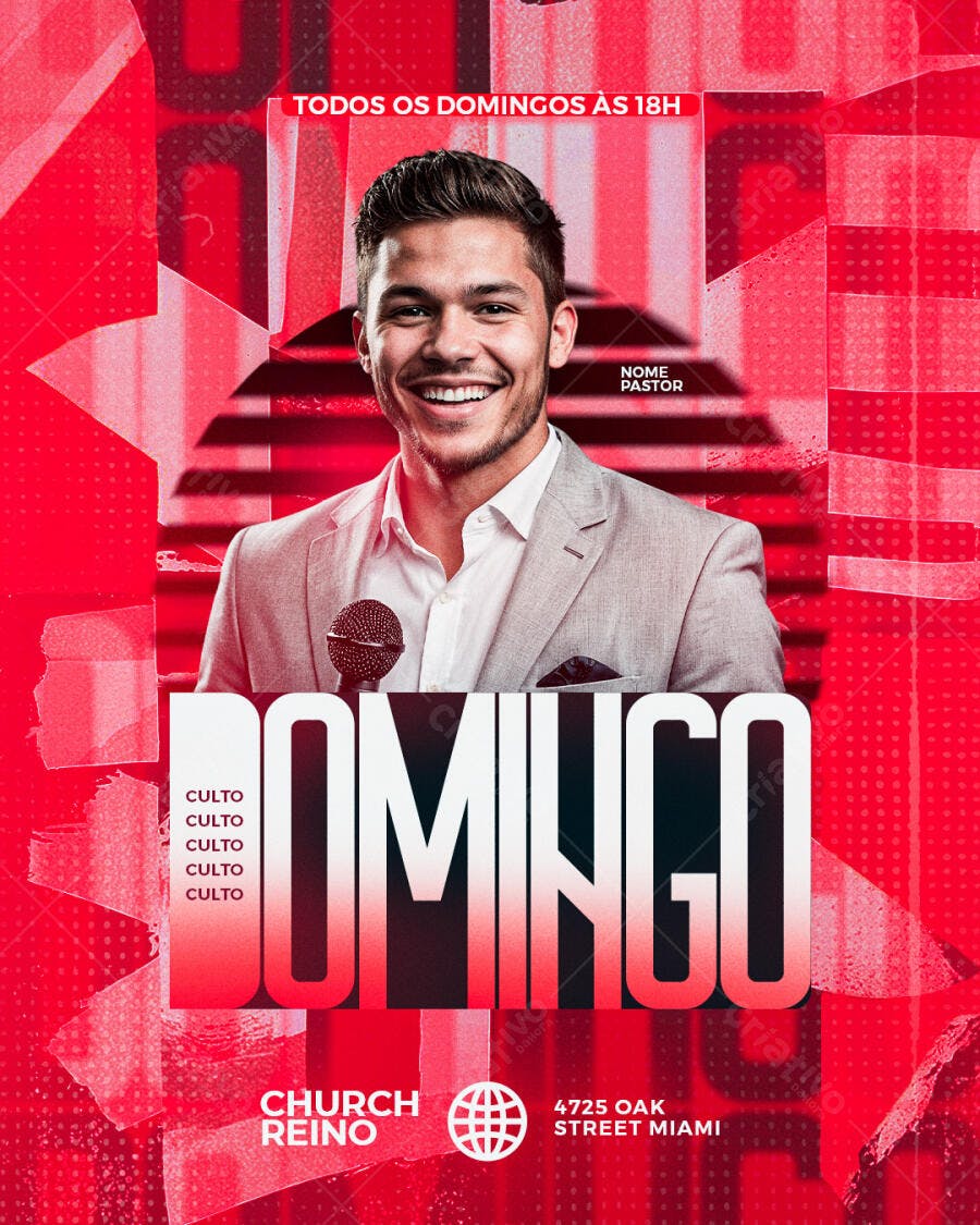 Flyer para Culto Dominical PSD Editável