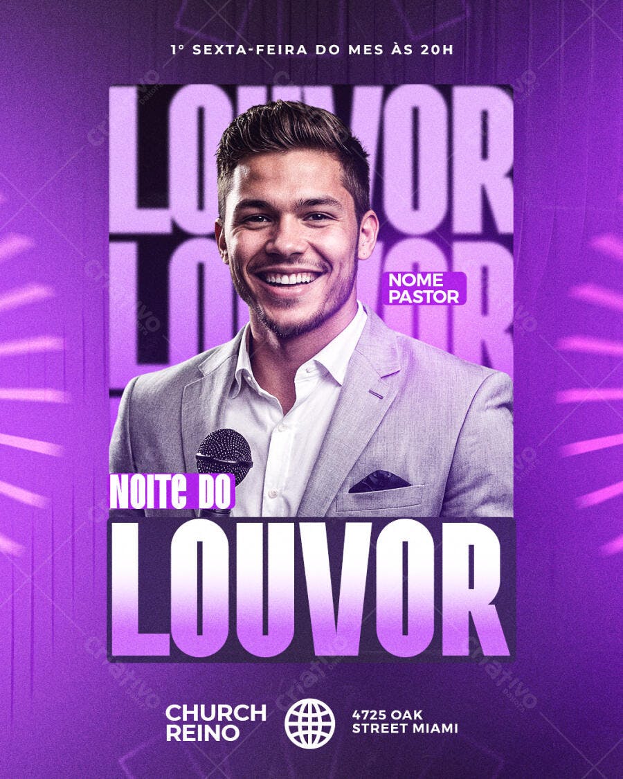 Flyer Noite de Louvor Igreja PSD Editável