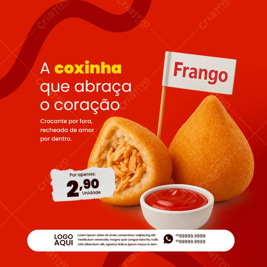 Flyer para Lançamento de Coxinha de Frango PSD Editável