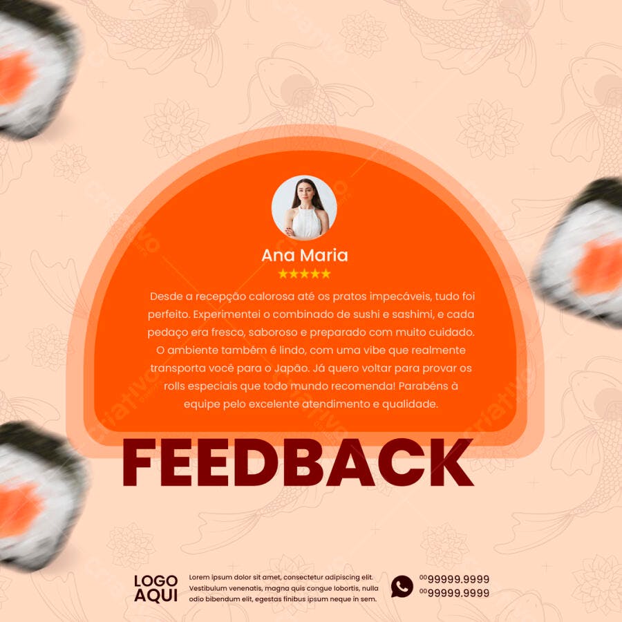 Postagem Feedback Restaurante Japonês PSD Editável
