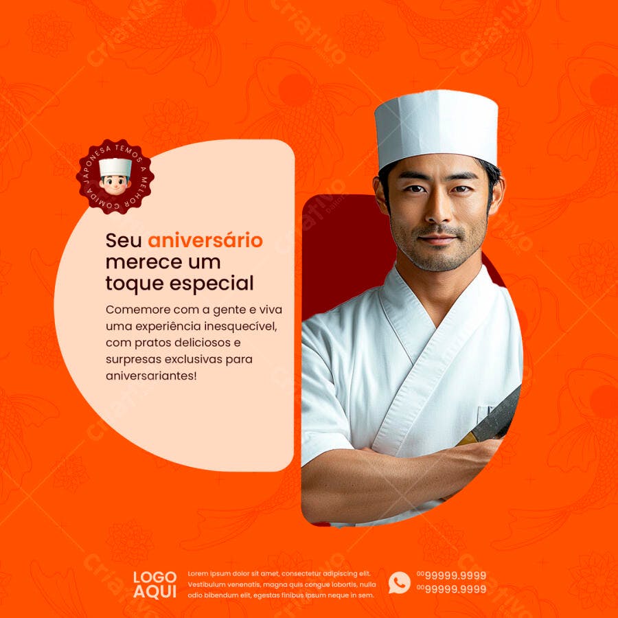 Postagem para Aniversário em Restaurante Japonês PSD Editável
