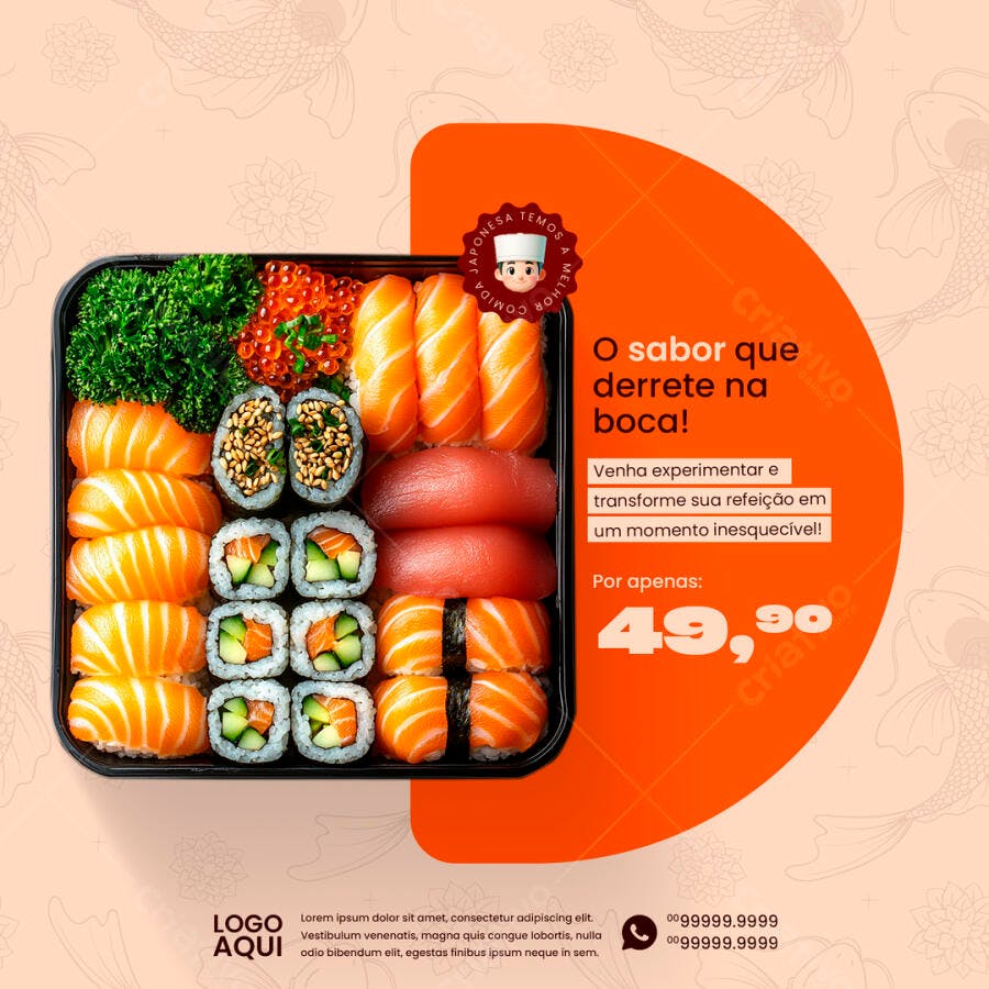 Post para Delivery de Sushi PSD Editável