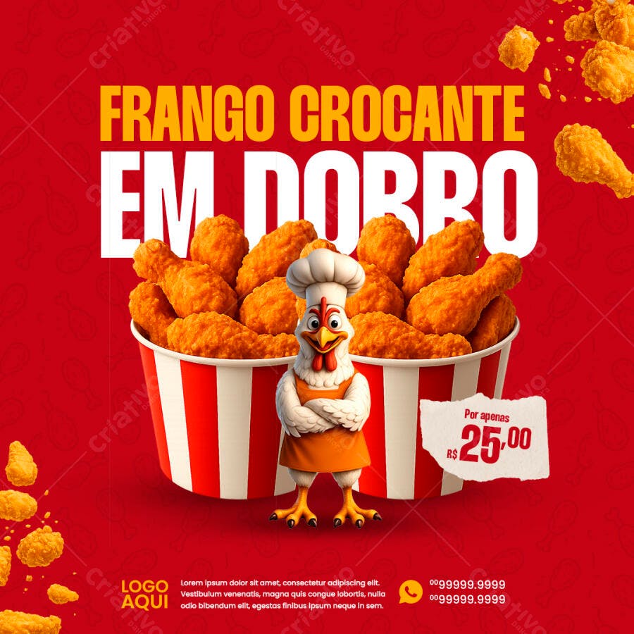 Flyer Frango Crocante em Dobro PSD Editável