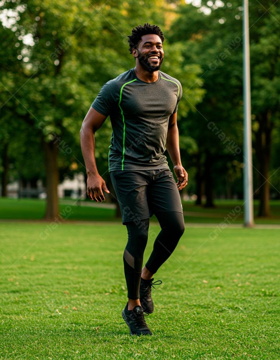 Homem negro sorrindo após exercício no parque