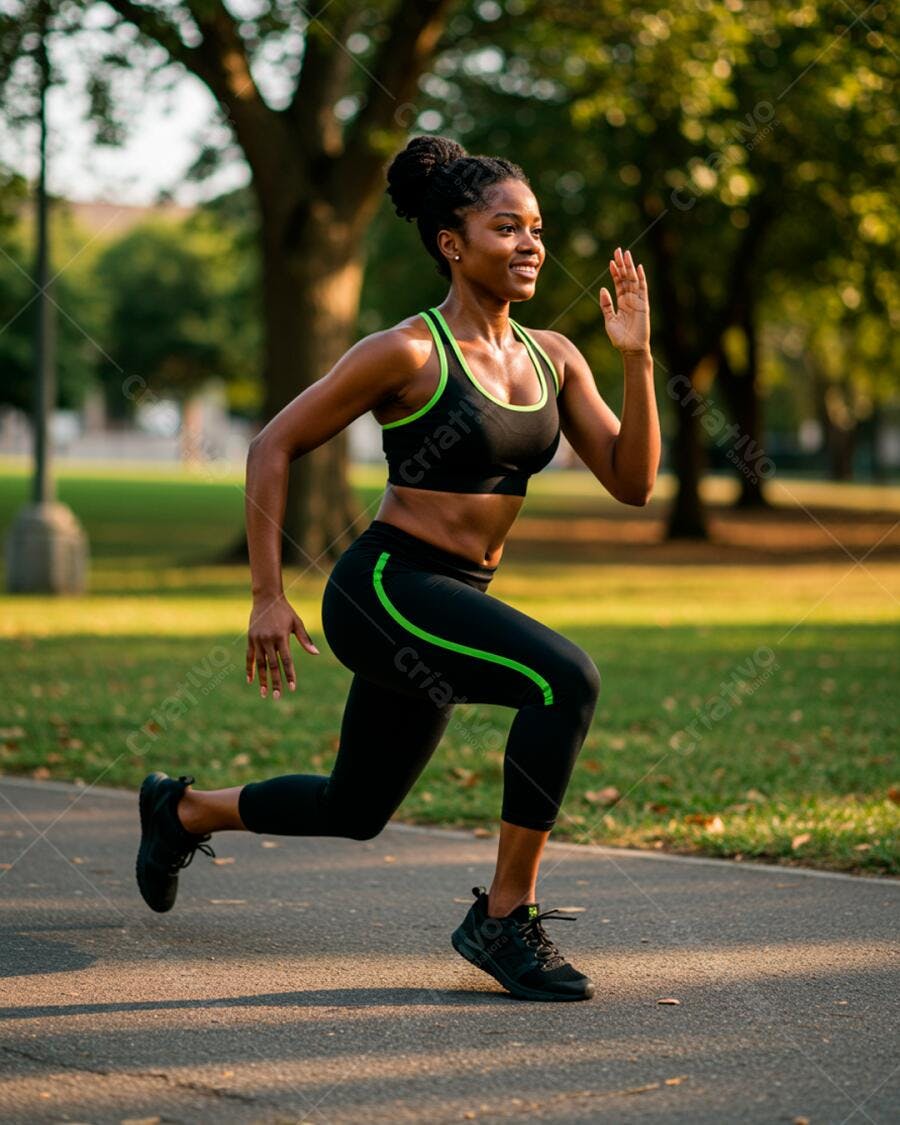 Mulher negra fazendo agachamento no parque