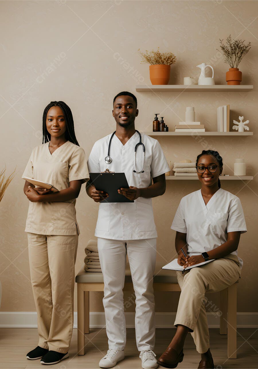 Equipe médica negra em clínica de estética