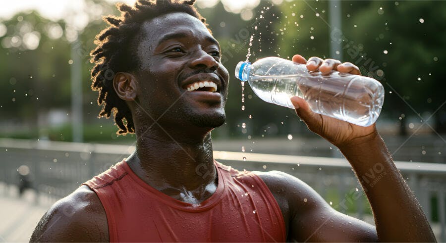 Atleta Africano bebendo água após treino