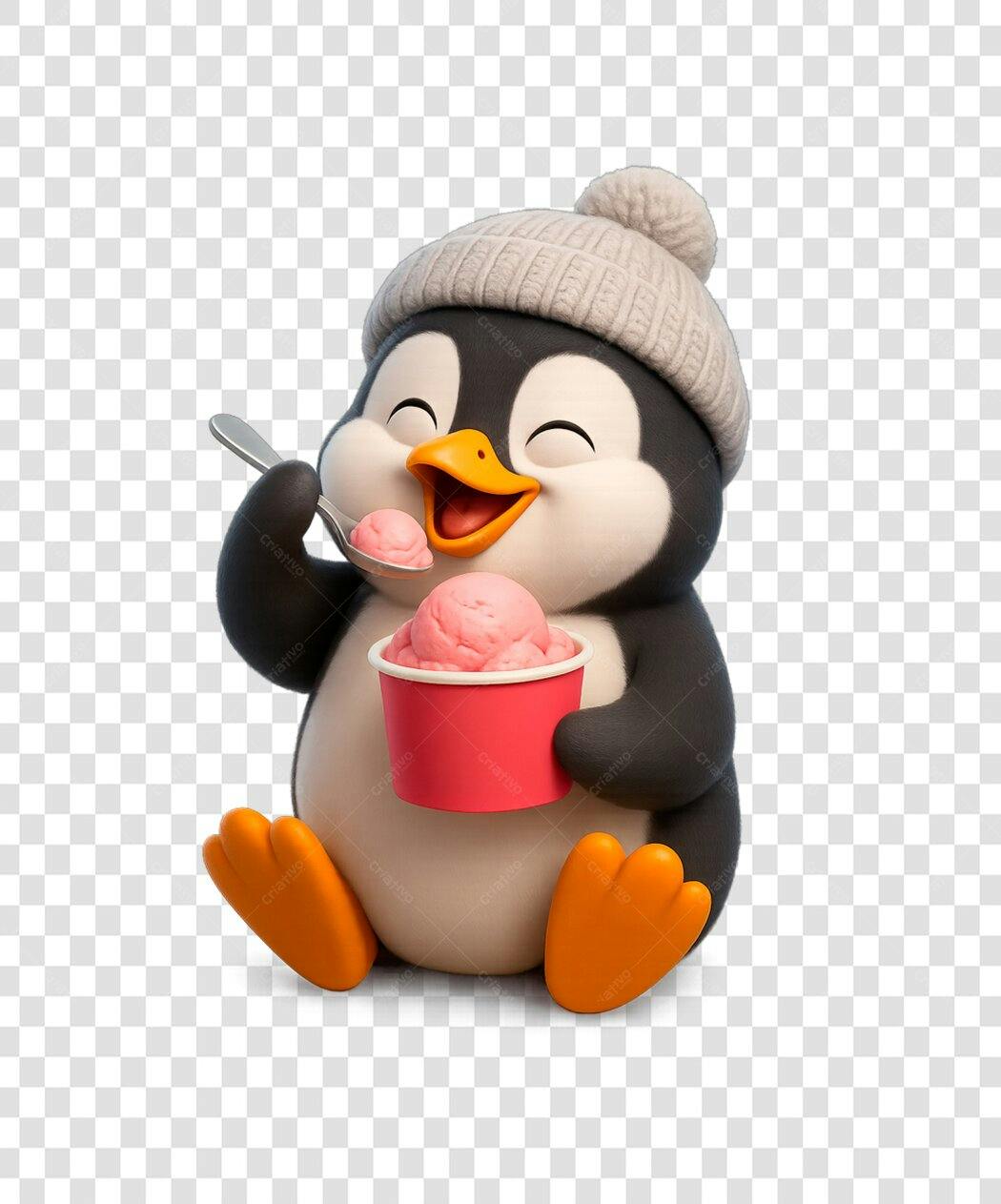 Icone Pinguim comendo sorvete PNG com fundo transparente