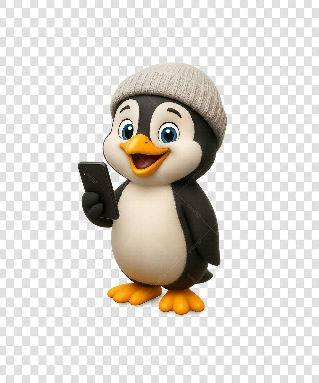 Post Instagram Pinguim com celular PNG com fundo transparente