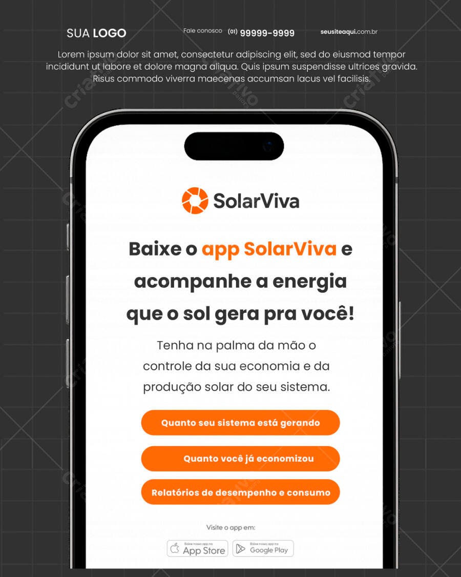 App Mobile para Energia Solar PSD Editável