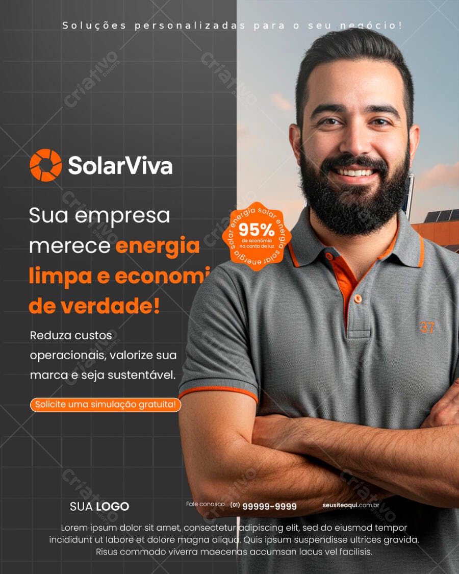 Post para Redes Sociais Energia Solar PSD Editável