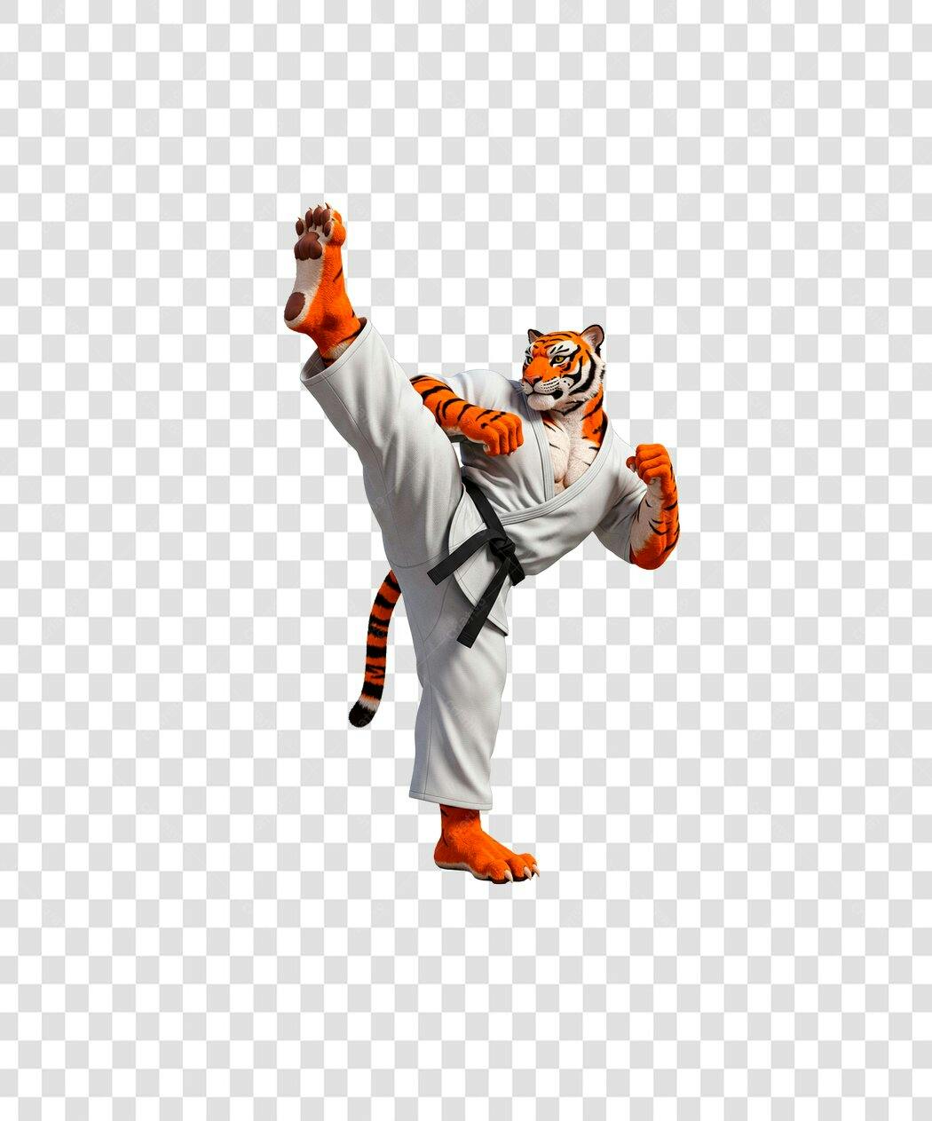 Icone Tigre praticando Karatê PNG com fundo transparente