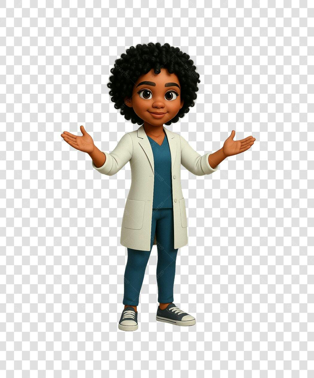 Icone médica menina negra PNG com fundo transparente
