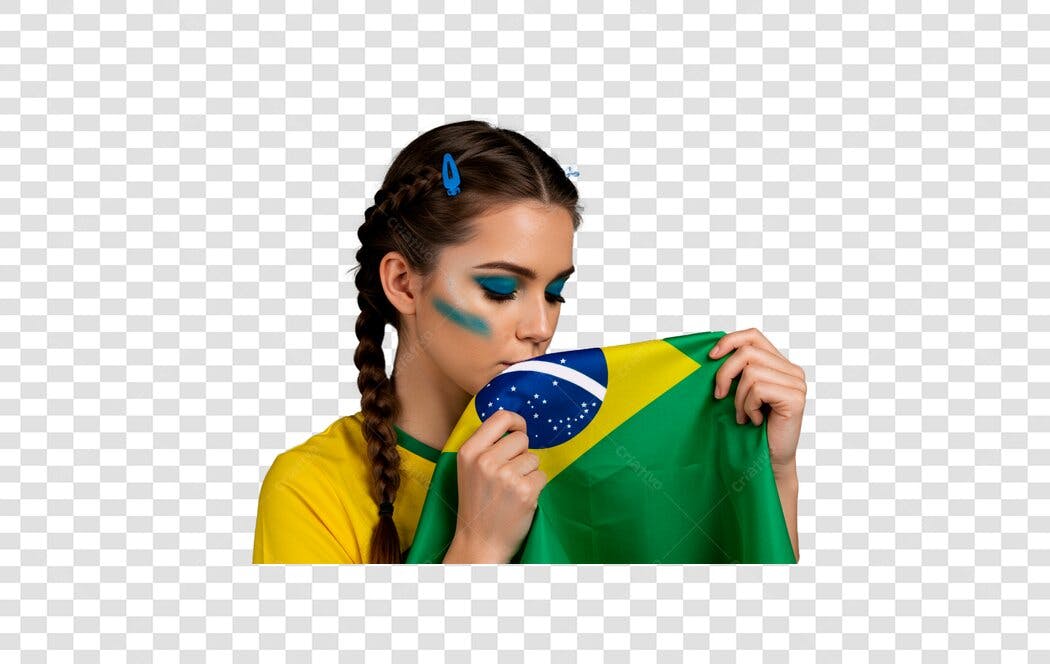 Imagem PNG com fundo transparente Mulher abraçando bandeira Brasil