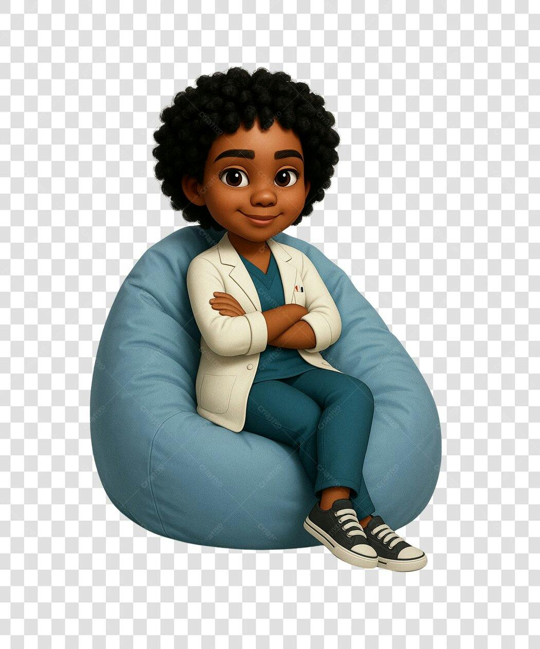 Icone médica criança negra PNG com fundo transparente