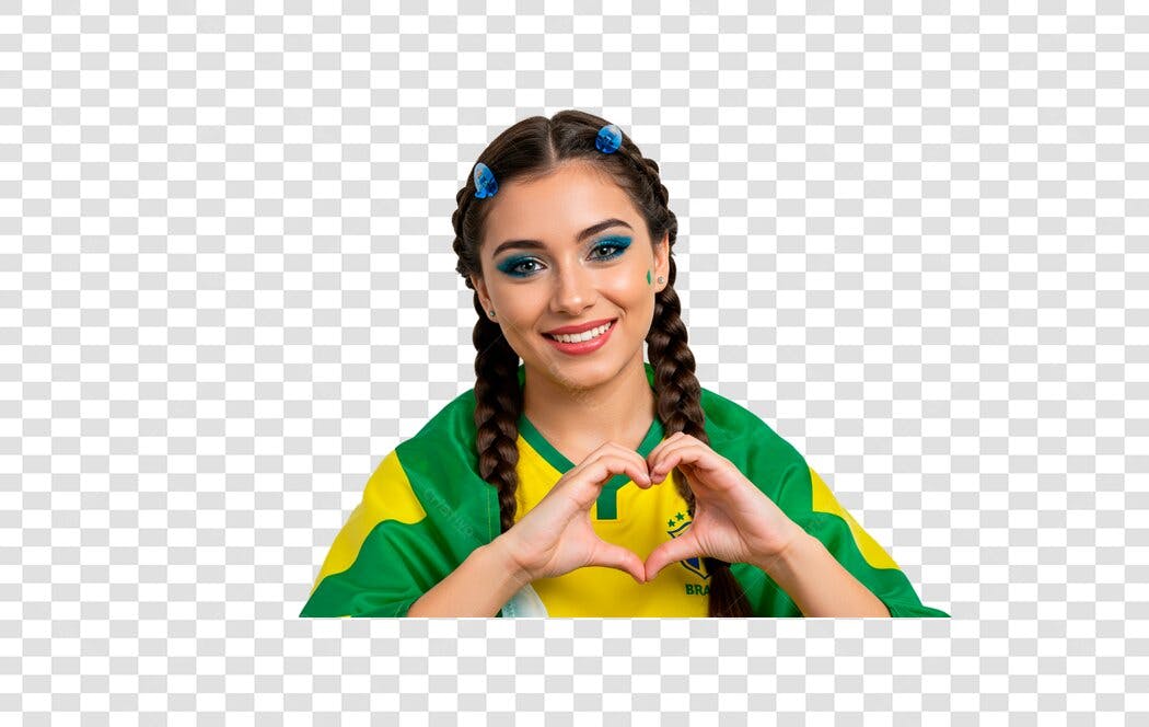 Imagem PNG com fundo transparente Torcedora Brasileira fazendo coração