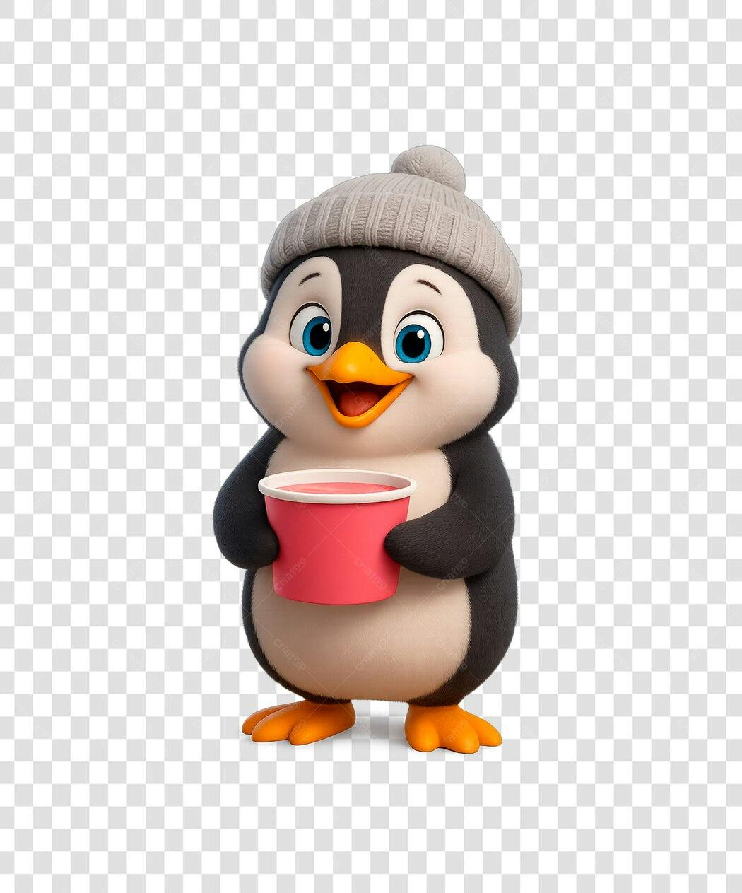 Icone Natalino Pingüim Bebendo PNG com fundo transparente
