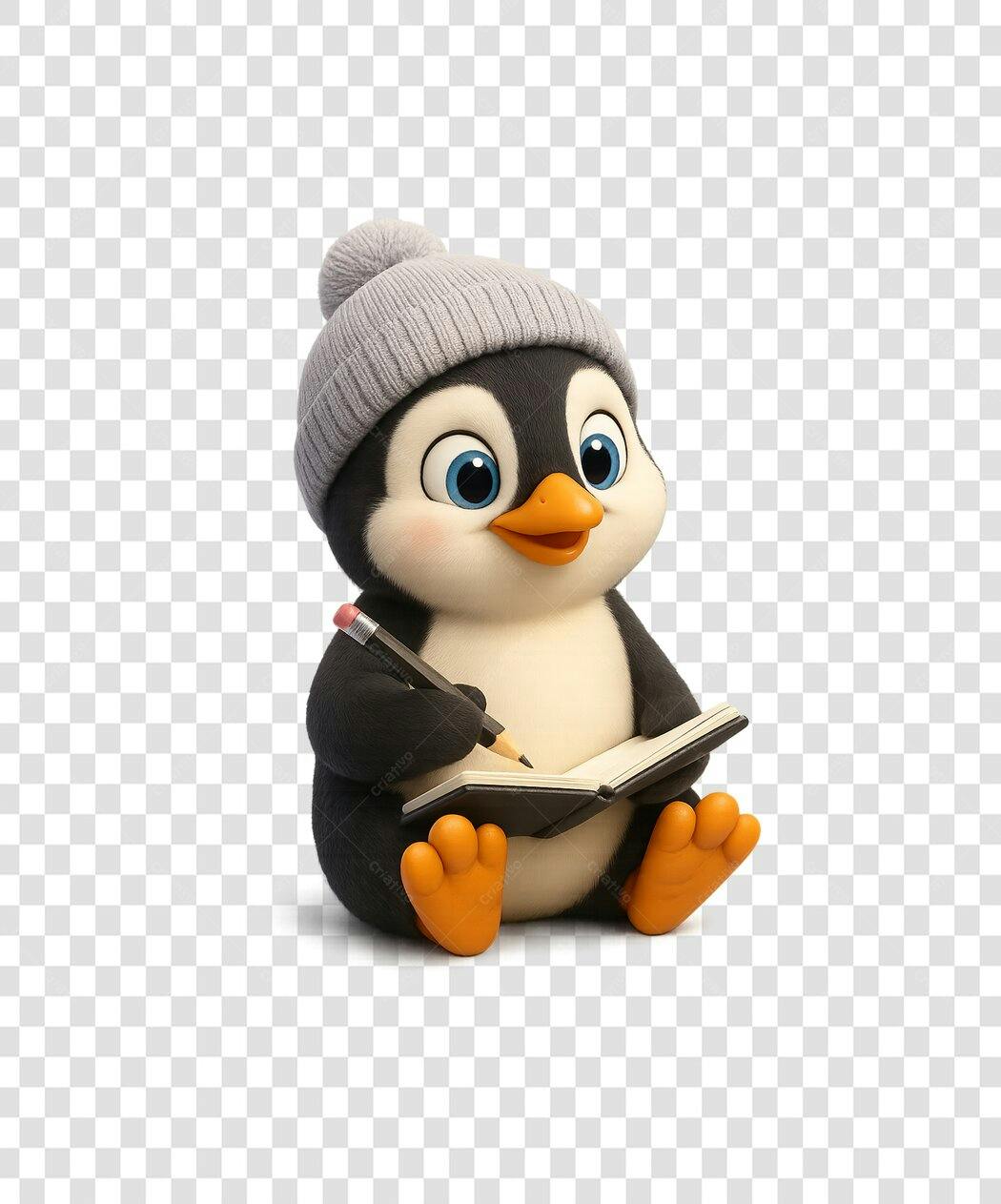 Icone Pingüim escrevendo PNG com fundo transparente