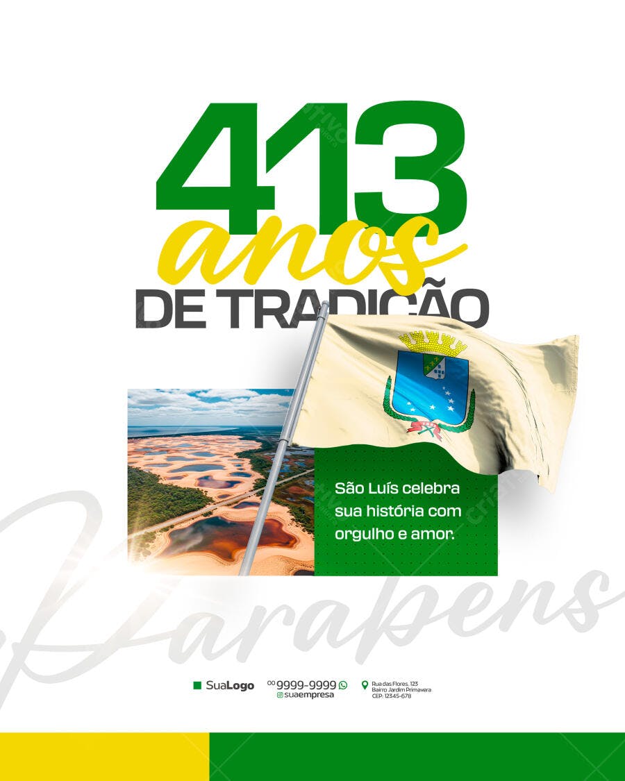 Flyer Aniversário São Luís 413 Anos PSD Editável