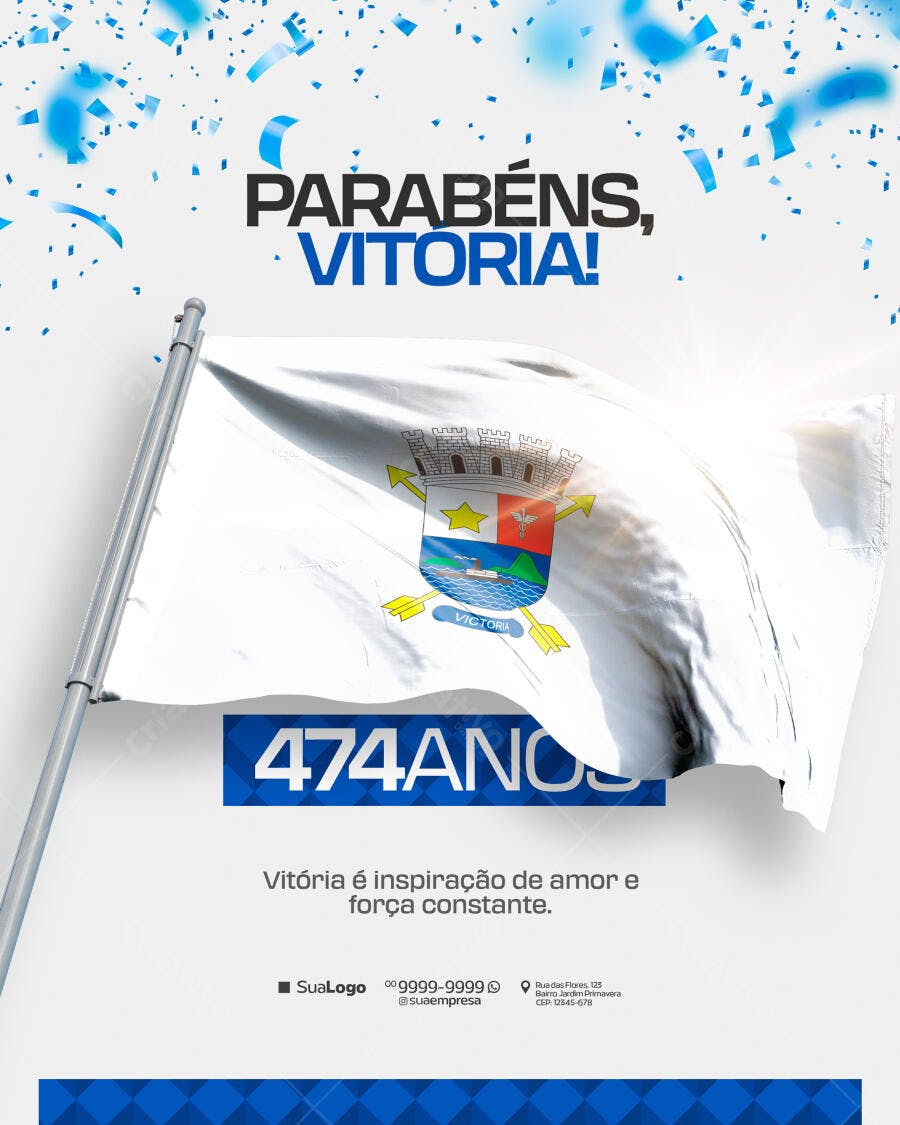 Flyer Aniversário Vitória 474 anos PSD Editável