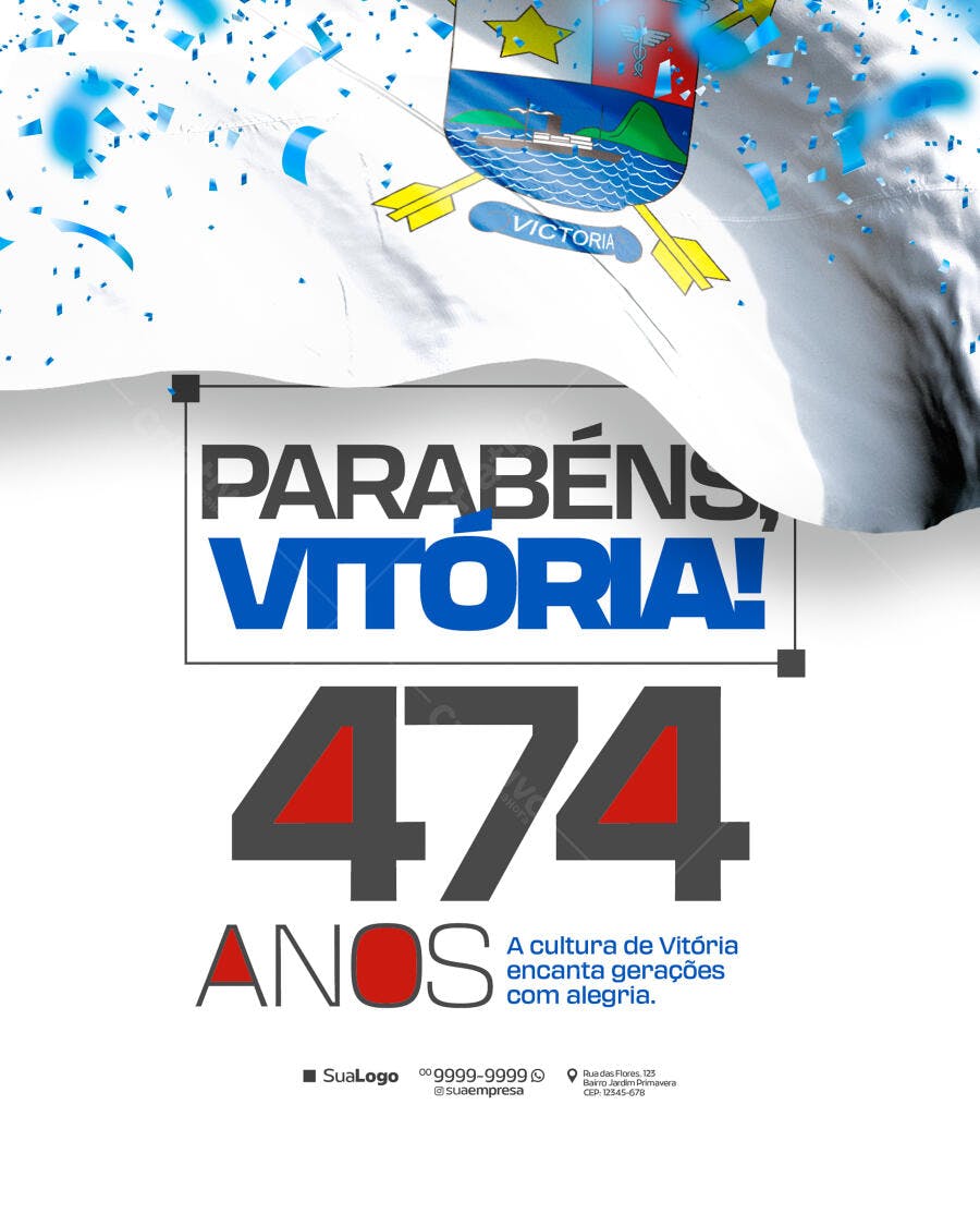 Flyer Aniversário Vitória 474 Anos PSD Editável