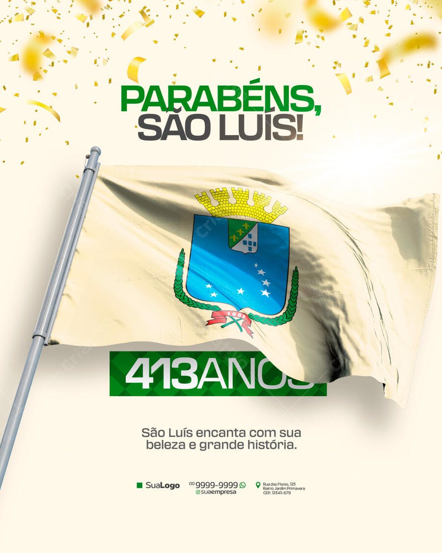 Flyer Aniversário São Luís 413 Anos PSD Editável