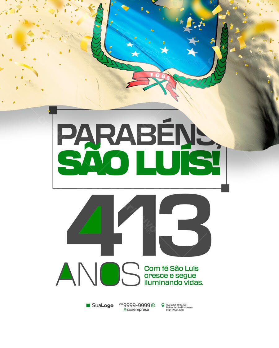 Flyer Aniversário São Luís 413 Anos PSD Editável