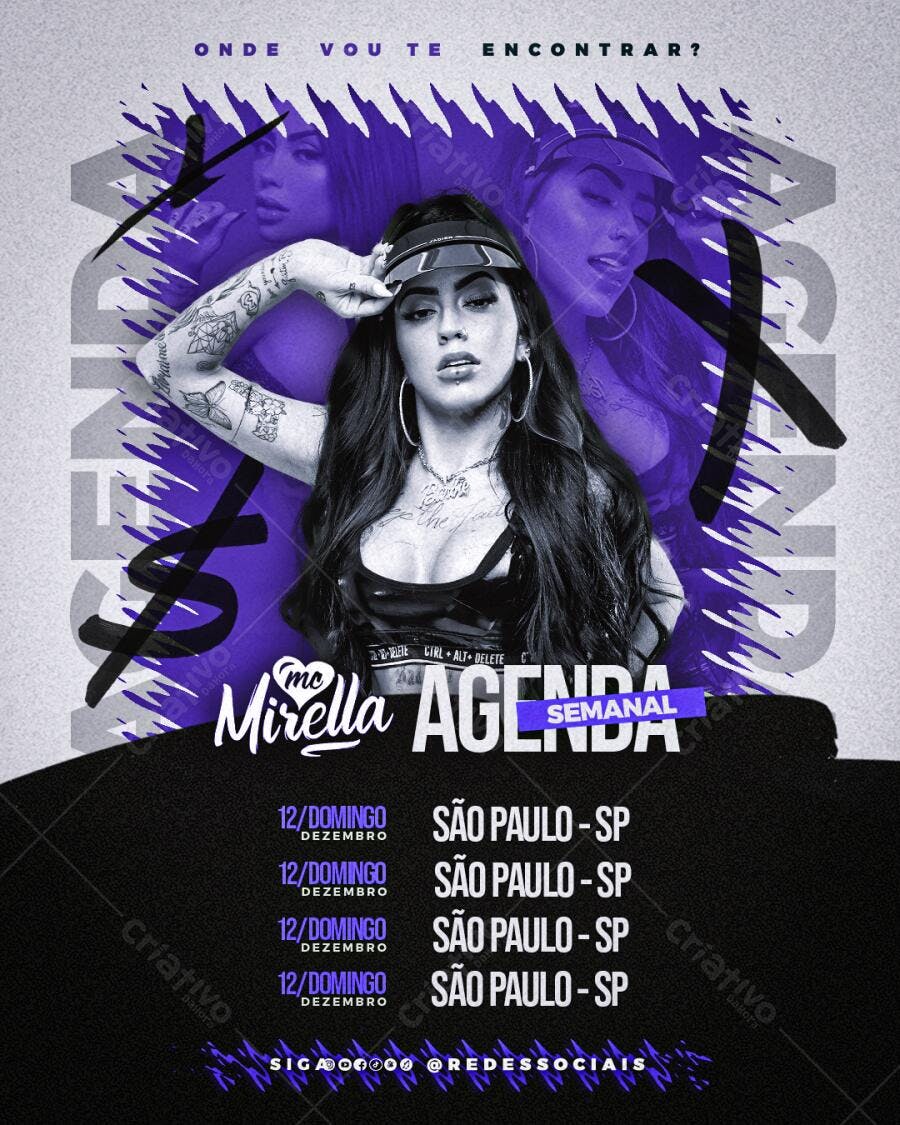 Flyer Agenda Semanal MC Mirella PSD Editável